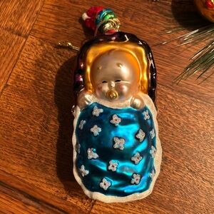 Vintage Glass Baby with Rattle Ornament
